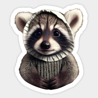 Baby raccoon wears bonnet Sticker